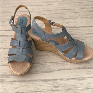 Blue wedge sandals